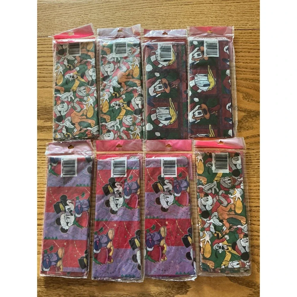 Vintage Disney Christmas Printed Tissue Paper Lot Mickey Donald Goofy 8 Packs